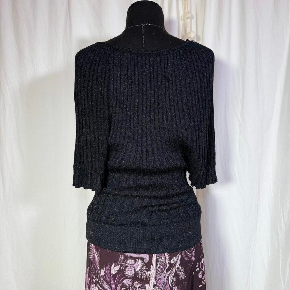 Arden B Black Shimmer Butterfly Sleeve Floral Top-XS - Picture 3 of 7